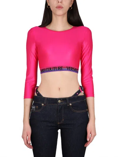 Versace Jeans Couture Crewneck Cropped Top In Fuchsia
