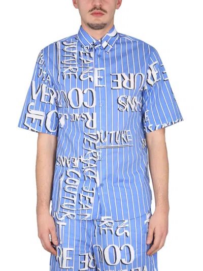 Versace Jeans Couture Shirt With Logo In Azure