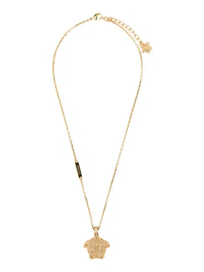 Versace Metal Logo Necklace In Gold