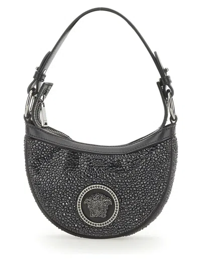 Versace Mini Hobo Bag With Crystals In Black
