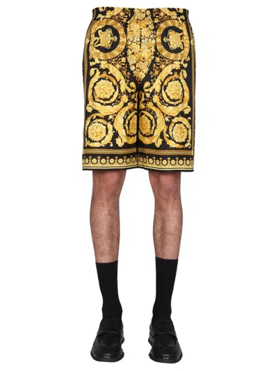 Versace Shorts With Baroque Print In Multicolour