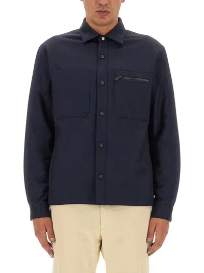 Zegna Chest-pockets Wool Shirt In Blue
