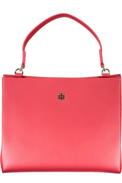 Tommy Hilfiger Chic Red Polyurethane Handbag With Logo Detail In Metallic