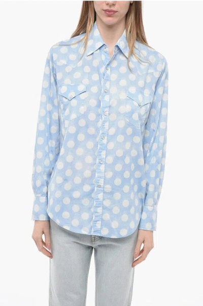 Erl Polka-dot Print Cotton Shirt In Blue