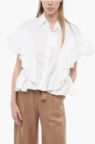 Az Factory Ruffled Sleeves Cotton Shirt In White