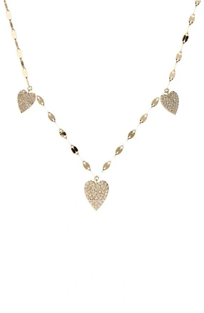 Lana Flawless Triple Heart Diamond Charm Necklace In Yellow Gold