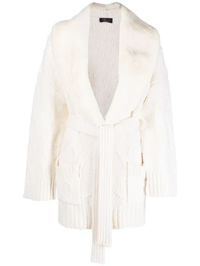 Blumarine Belted Cable-knit Coat In White