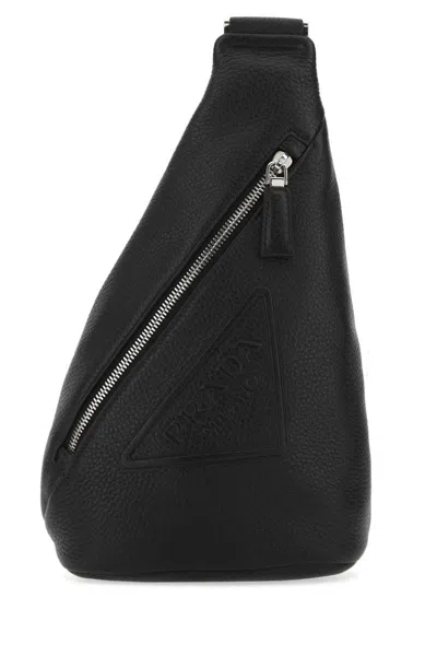 Prada Leather Backpack With Adjustable Strap And Metal Hardware In Black