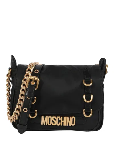 Moschino Nylon Logo Lettering Shoulder Bag In Black