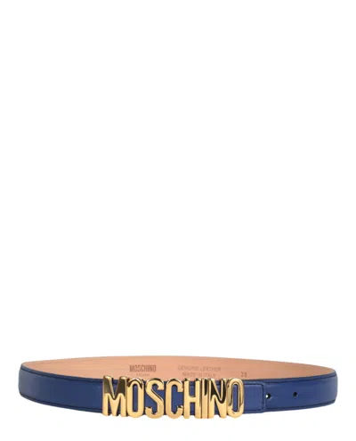 Moschino Leather Logo Belt Woman Belt Blue Size 39.5 Calfskin In Brown