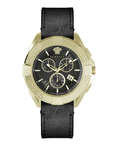 Versace V-greca Chrono Leather Watch In Gold