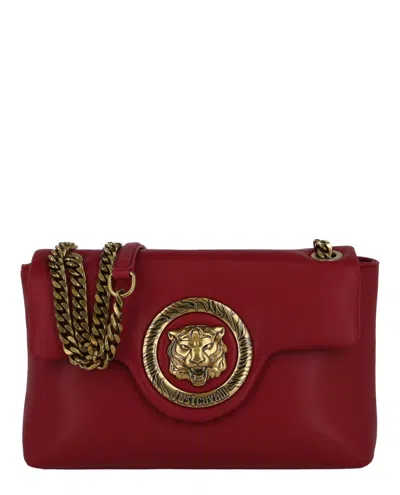 Just Cavalli Gold Chain Tiger Motif Crossbody In Red