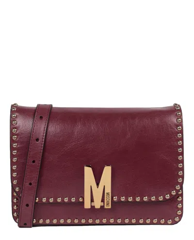 Moschino M Logo Studded Shoulder Bag In Red