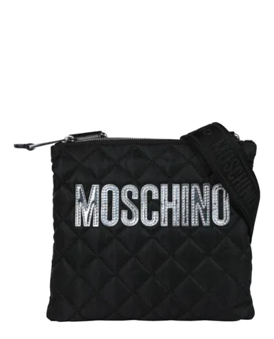 Moschino Quilted Logo Crossbody Bag In Black