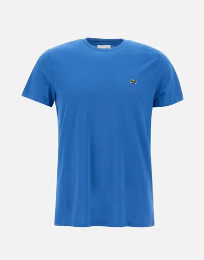 Lacoste Logo-embroidered Cotton T-shirt In Blue