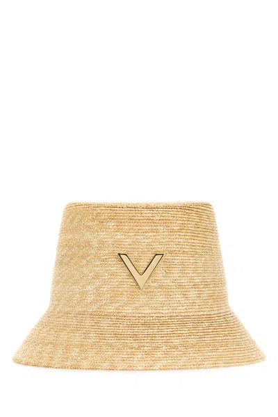Valentino Garavani Beige Straw Bucket Hat In Naturale