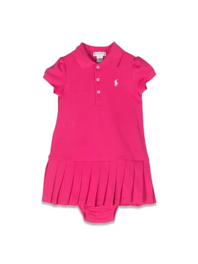 Ralph Lauren Fuchsia Dress Fro Baby Girl With Iconic Horse In Pink
