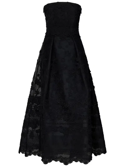 Elie Saab Strapless Appliquéd Embroidered Silk-blend Tulle Midi Dress In Black