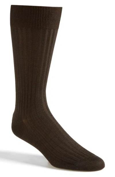 Pantherella Mid-calf Stretch-lisle Dress Socks In Dark Brown Mix