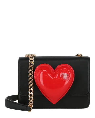 Moschino Inflatable Heart Leather Shoulder Bag In Black