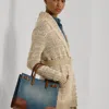 Lauren Ralph Lauren Devyn Denim With Leather Trim Large Tote Bag In Sunset Indigo Wash
