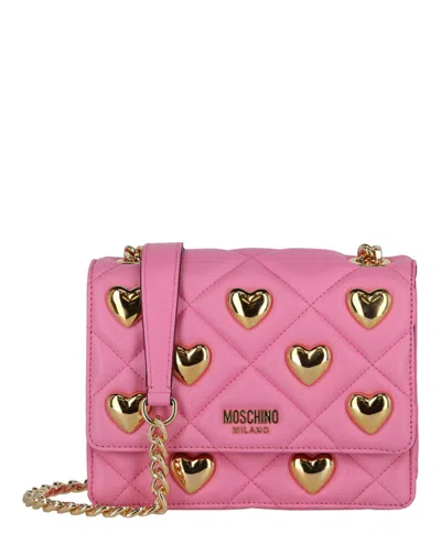 Moschino Heart Studs Quilted Crossbody Bag In Pink