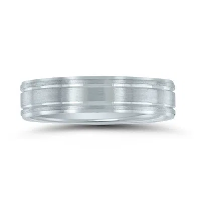 Sselects Men's 5mm Wedding Band With Bright Grooves And Emery Finish In 10k White Gold In Silver