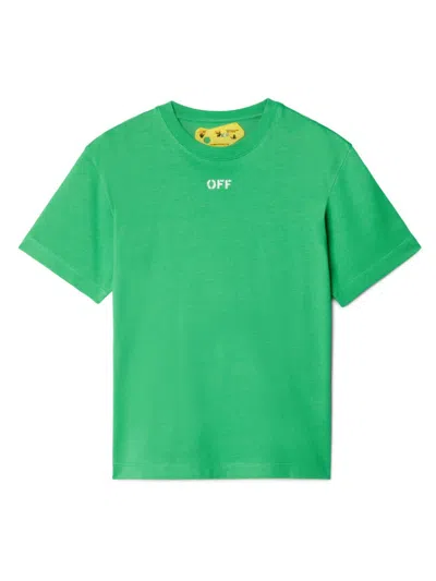 Off-white Kids' Off Stamp 棉t恤 In Green