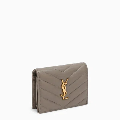 Saint Laurent Cassandre Grey Leather Flap Card Case