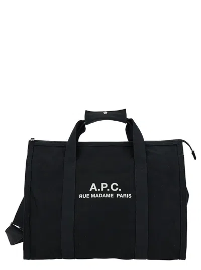 Apc Black Gym Bag With Contrasting Logo Print In Cotton Man