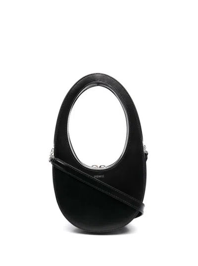 Coperni Black Monochrome Mini 'swipe' Bag With Oval Handle In Leather Woman
