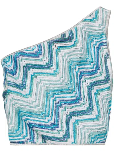 Missoni Zigzag-woven Knitted Cropped Top In Blue