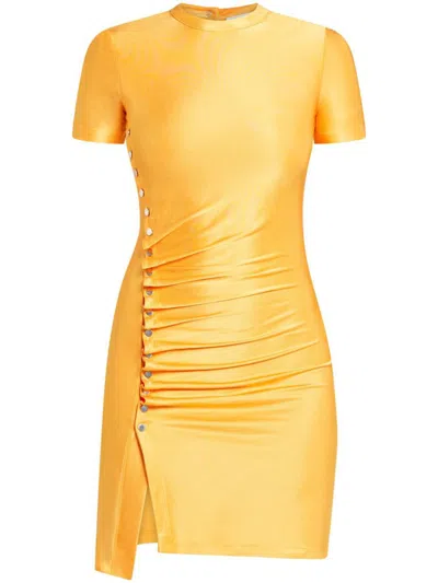 Rabanne Buttoned Ruched Waist Mini Dress In Yellow & Orange