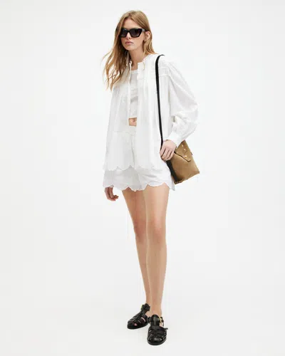 Allsaints Etti Relaxed Fit Scallop Edge Shorts In White
