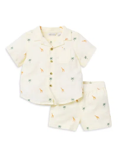 Janie And Jack Baby Girl's Graphic Linen & Cotton-blend Shirt & Shorts Set In Stone