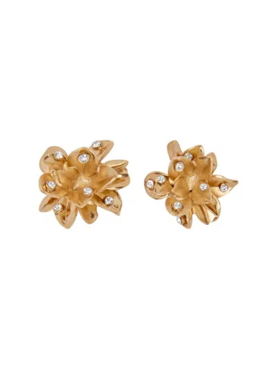 Oscar De La Renta Women's Goldtone & Glass Crystal Flower Stud Earrings