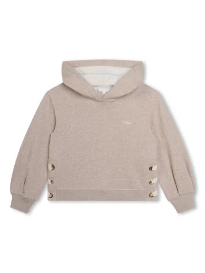 Chloé Kids' Logo-embroidered Organic Cotton Hoodie In Neutrals