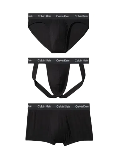 Calvin Klein Men's Logo Stretch Cotton-blend Boxer Briefs, Jock Strap, & Trunks Set In Black