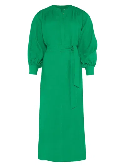 Eres Aimee Belted Long-sleeve Linen Maxi Dress In Fou