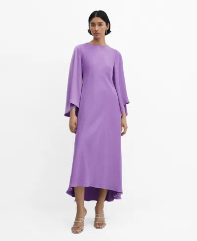 Mango Flared-sleeve Satin Dress Lilac In Lt-pastel