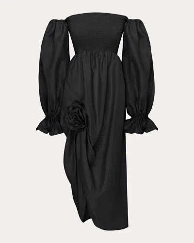 Sleeper Women's Atlanta Rose Linen Midi Dress In Black