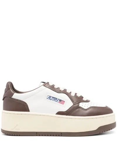 Autry 'medalist' Two-tone Leather Platform Trainers In White
