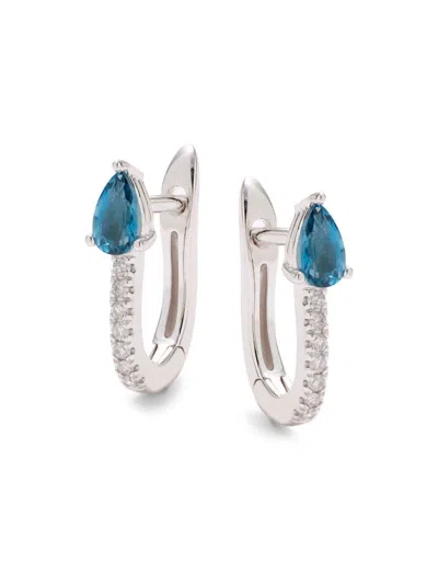 Saks Fifth Avenue Women's 14k White Gold, Blue Topaz & Diamond Huggie Earrings