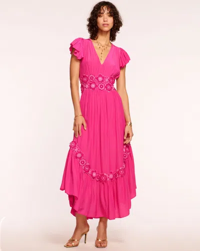 Ramy Brook Nancy Embellished Short Sleeve Maxi Dress In Pink Punch
