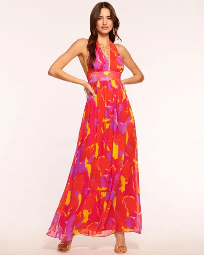 Ramy Brook Susie Plunging Halter Maxi Dress In Punch Amalfi