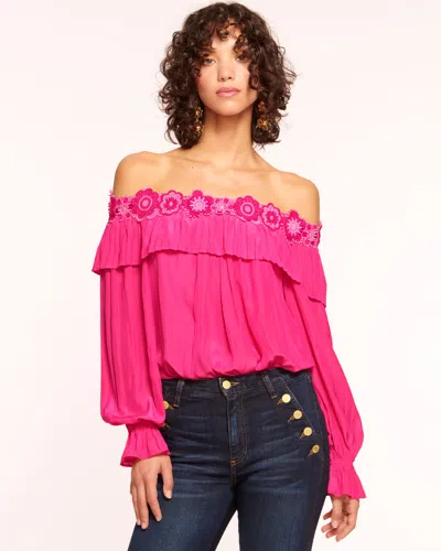 Ramy Brook Fannie Embellished Off-the-shoulder Top In Pink Punch