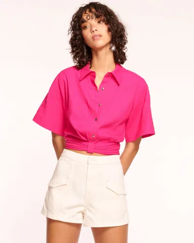 Ramy Brook Rosa Short Sleeve Button Down Top In Pink Punch