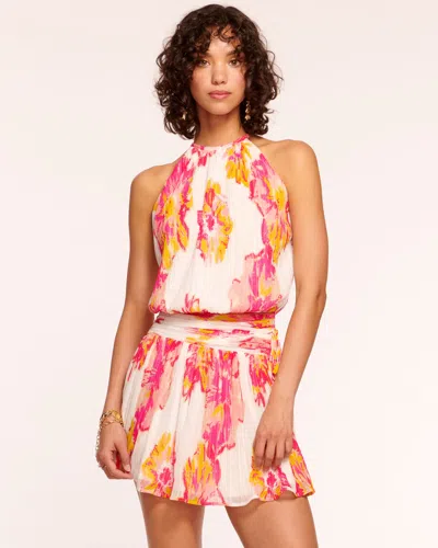 Ramy Brook Ollie Ruched High Neck Mini Dress In Punch Floral