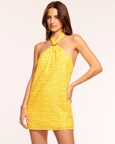 Ramy Brook Viola Crochet Halter Mini Dress In Lemon Crochet