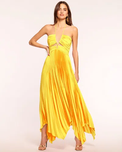 Ramy Brook Geneva Pleated Halter Maxi Dress In Bright Lemon
